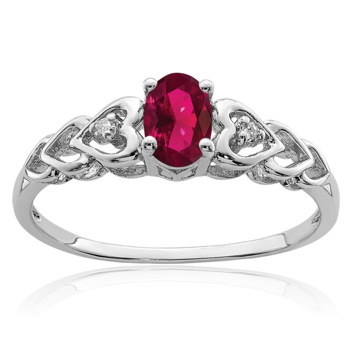 925 Sterling Silver Lab Red Ruby Diamond Ring July Birthstone Jewelry