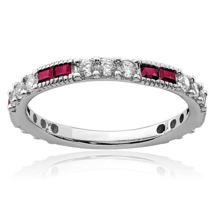 925 Sterling Silver Lab Red Ruby Round Cubic Zirconia CZ Ring July Birthstone Jewelry