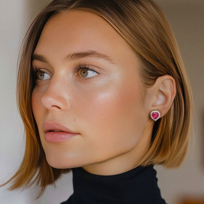 Sterling Silver Round Created Ruby & CZ Halo Post Earrings Sterling Silver Round Created Ruby & CZ Halo Post Earrings