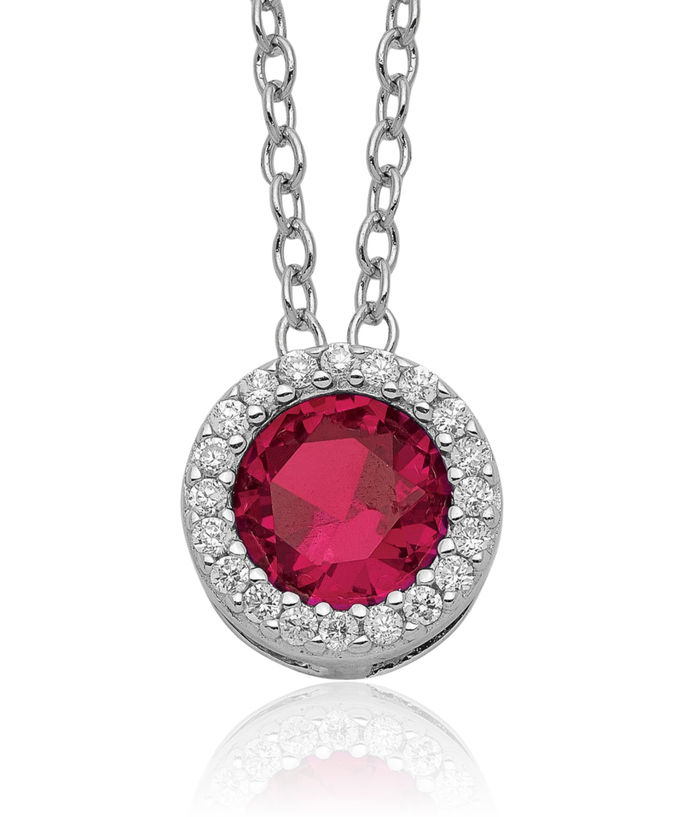 925 Sterling Silver Lab Red Ruby White Cubic Zirconia CZ Round Halo Necklace Chain Gemstone Pendant Charm