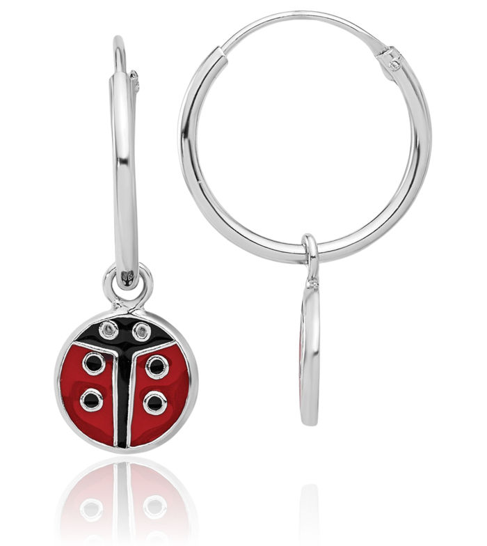 925 Sterling Silver Ladybug Drop Dangle Eternity Medium Hoop Earrings