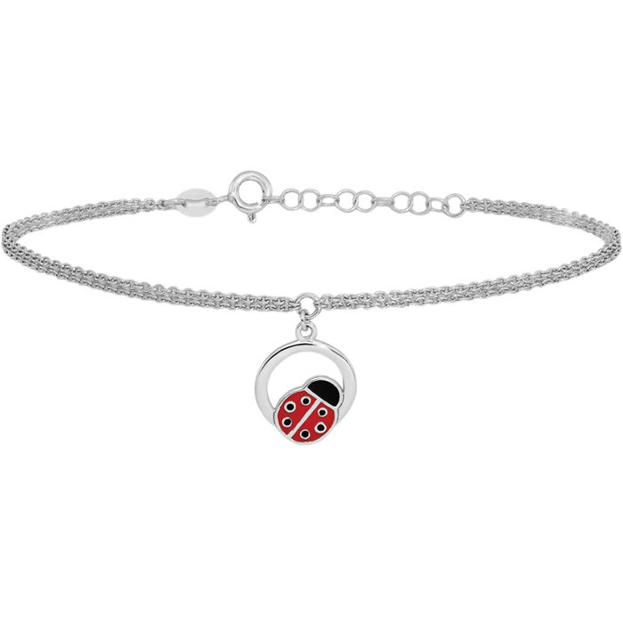 925 Sterling Silver Ladybug Ring Chain Charm Bracelet