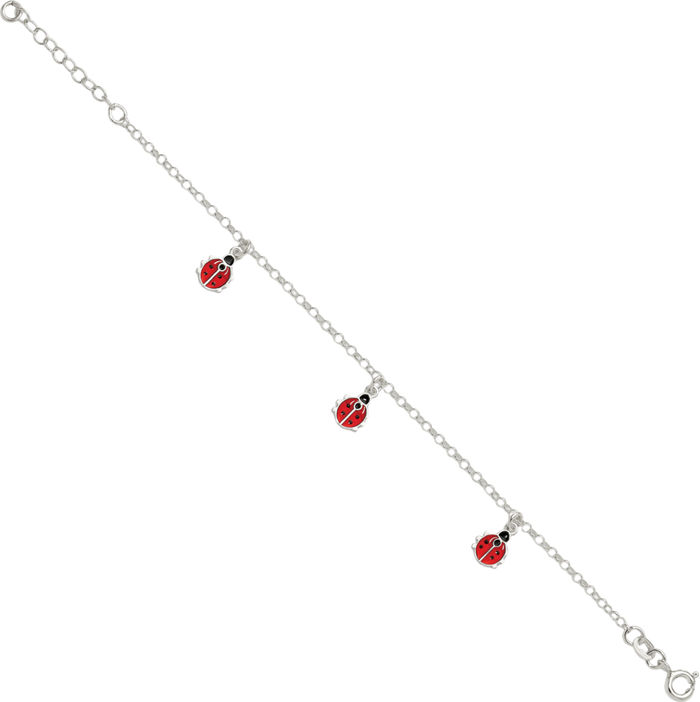 925 Sterling Silver Ladybugs Chain Charm Bracelet