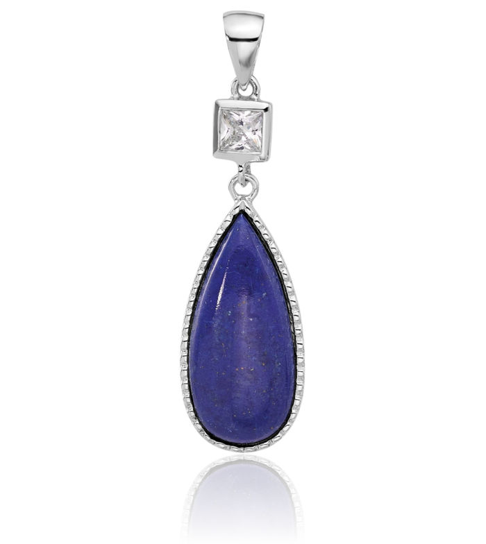 925 Sterling Silver Lapis Lazuli Cubic Zirconia CZ Necklace Charm Gemstone Pendant