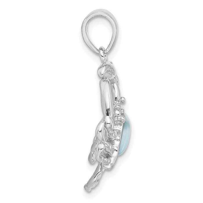 925 Sterling Silver Blue Larimar Crab Claw Necklace Chain Pendant Charm