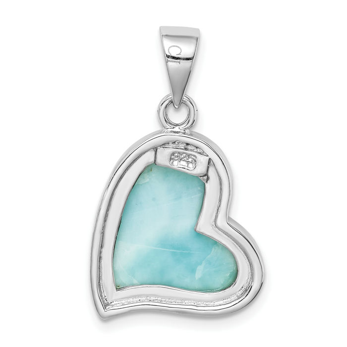 925 Sterling Silver Blue Larimar Heart Necklace Love Pendant Charm