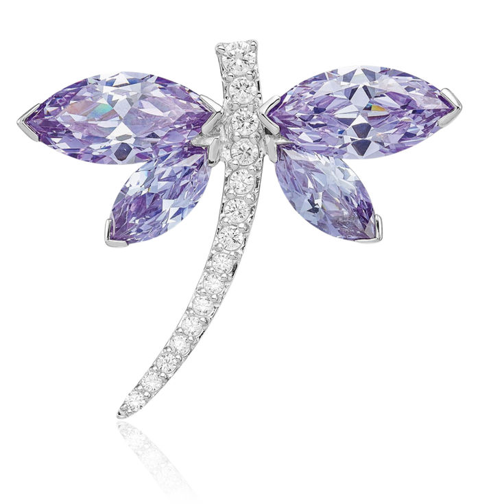 925 Sterling Silver Lavender Cubic Zirconia CZ Dragonfly Slide Chain Necklace Pendant Charm