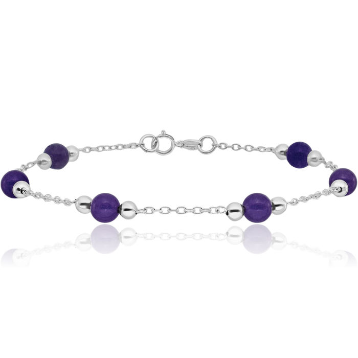 925 Sterling Silver Lavender Jade Anklet Summer Beach Foot Ankle Bracelet