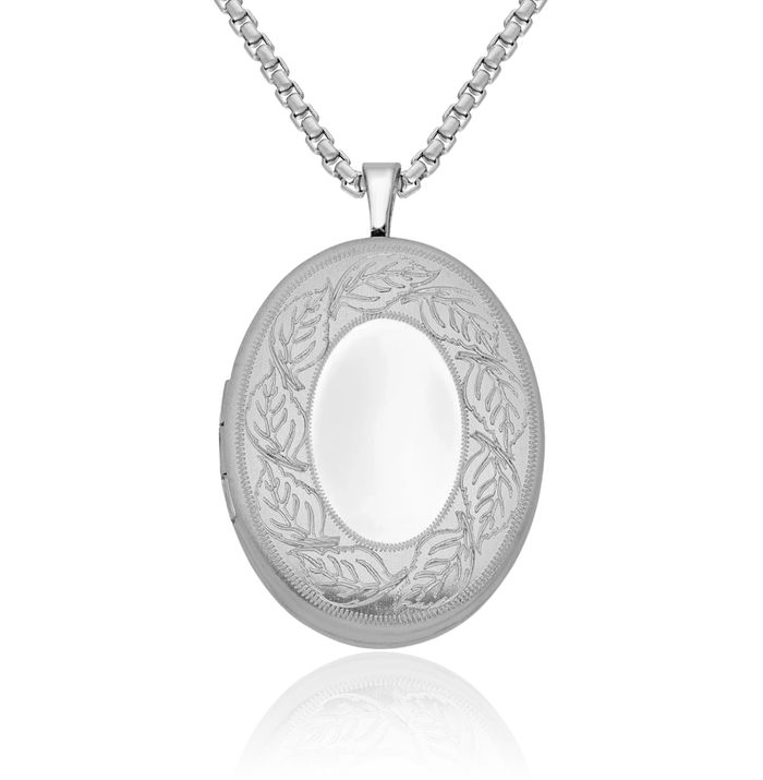 925 Sterling Silver Leaf Oval Personalized Photo Locket Necklace Picture Pendant Charm