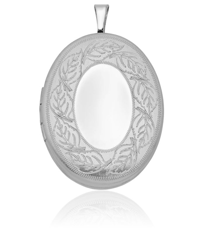 925 Sterling Silver Leaf Oval Personalized Photo Locket Necklace Picture Pendant Charm