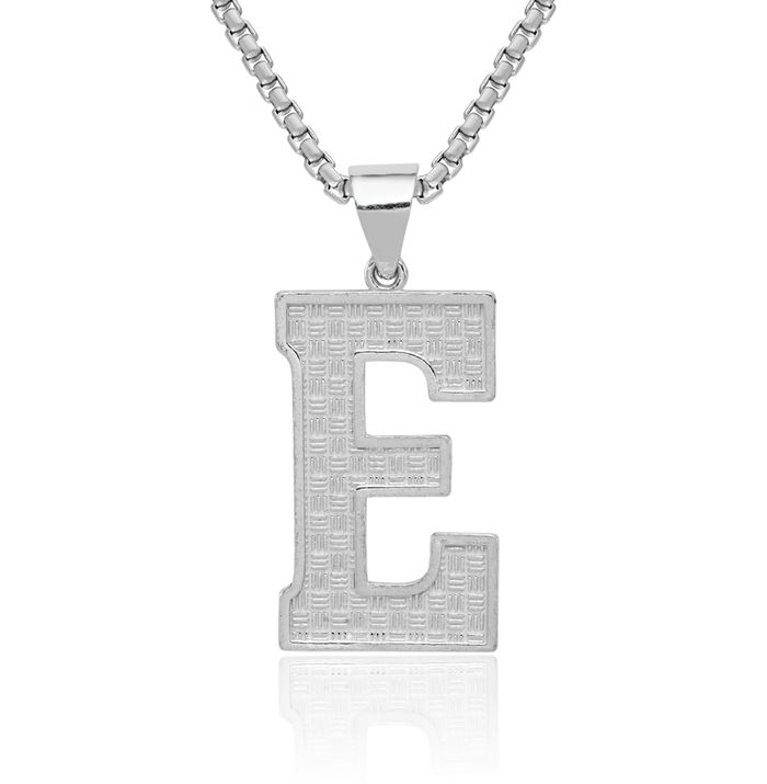 925 Sterling Silver Initial Letter "E" Charm Pendant - 1.25 Inch Personalized Jewelry