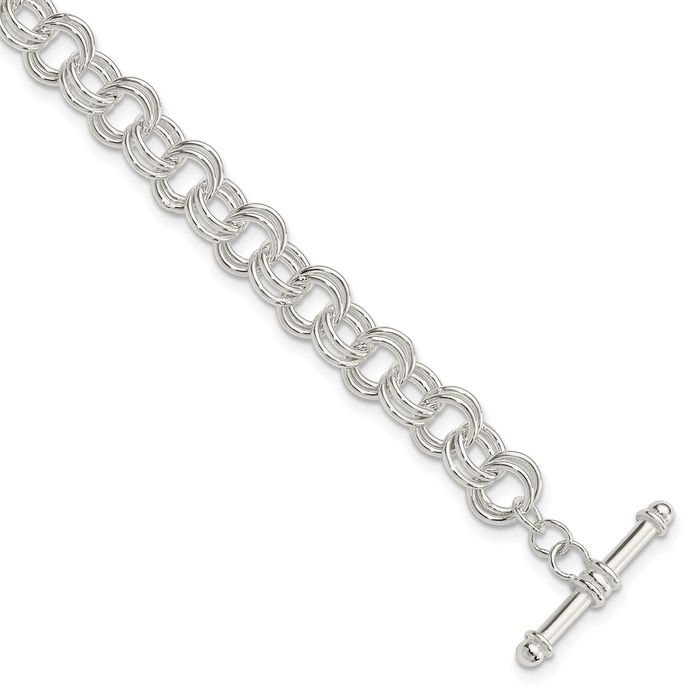 925 Sterling Silver Link Charm Bracelet Toggle Clasp