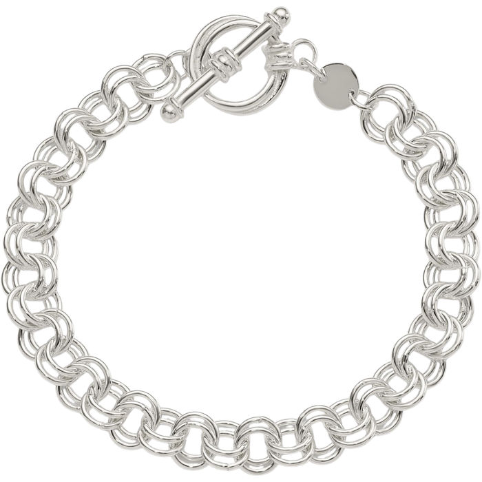 925 Sterling Silver Link Charm Bracelet Toggle Clasp