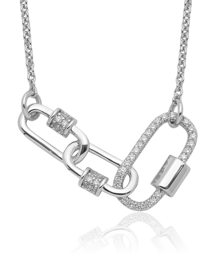 925 Sterling Silver Link Cubic Zirconia CZ Geometric Necklace Chain