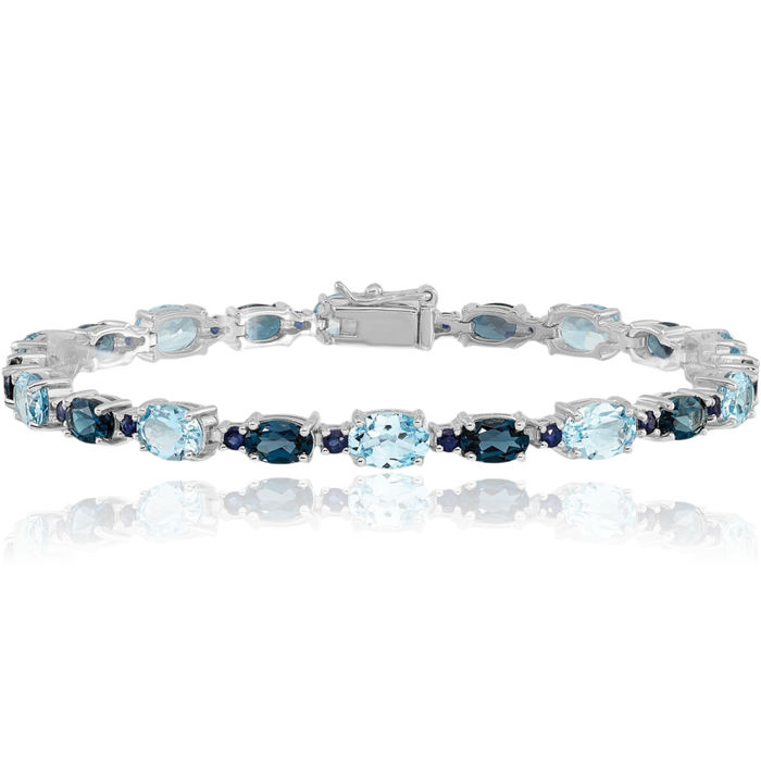 925 Sterling Silver London Blue Sky Topaz Chain Gemstone Tennis Bracelet