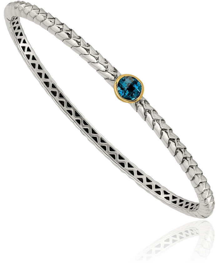 925 Sterling Silver London Blue Topaz Gemstone Bangle Bracelet