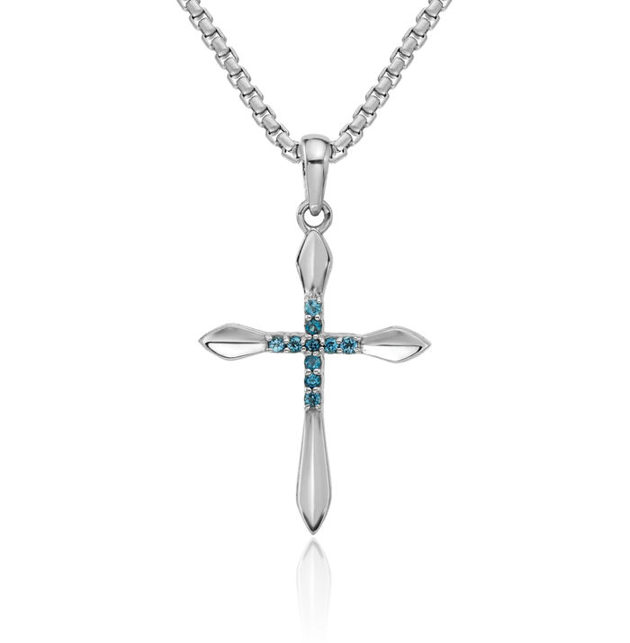 925 Sterling Silver London Blue Topaz Holy Cross Necklace Charm Gemstone Pendant