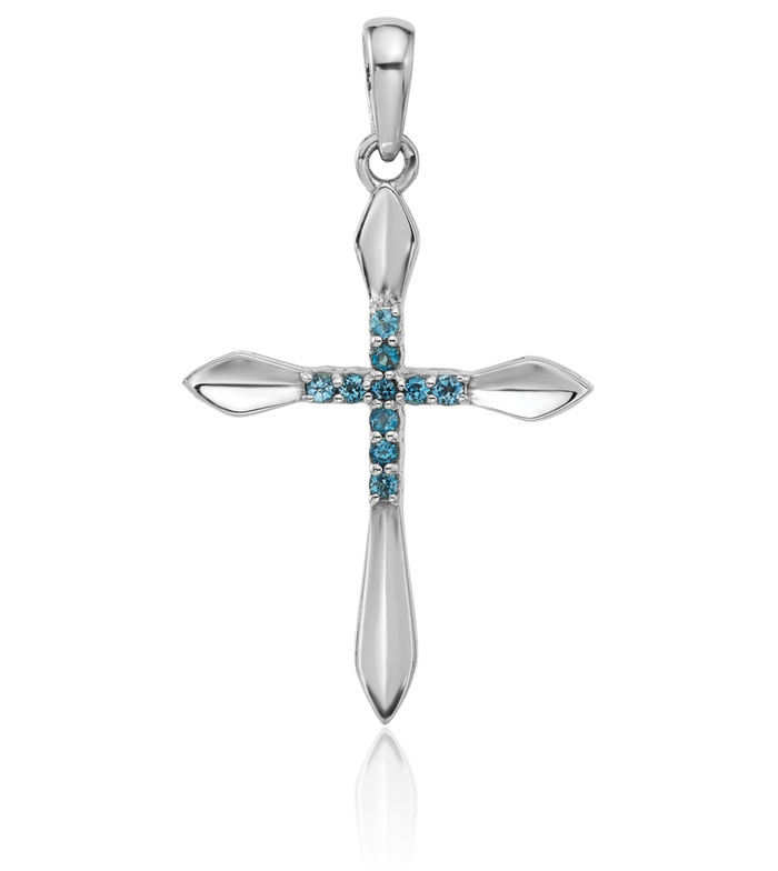 925 Sterling Silver London Blue Topaz Holy Cross Necklace Charm Gemstone Pendant