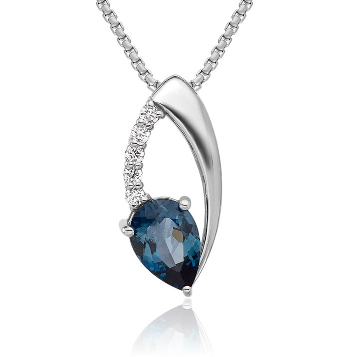 925 Sterling Silver London Blue Topaz Cubic Zirconia CZ Floating Chain Slide Gemstone Pendant Necklace Charm