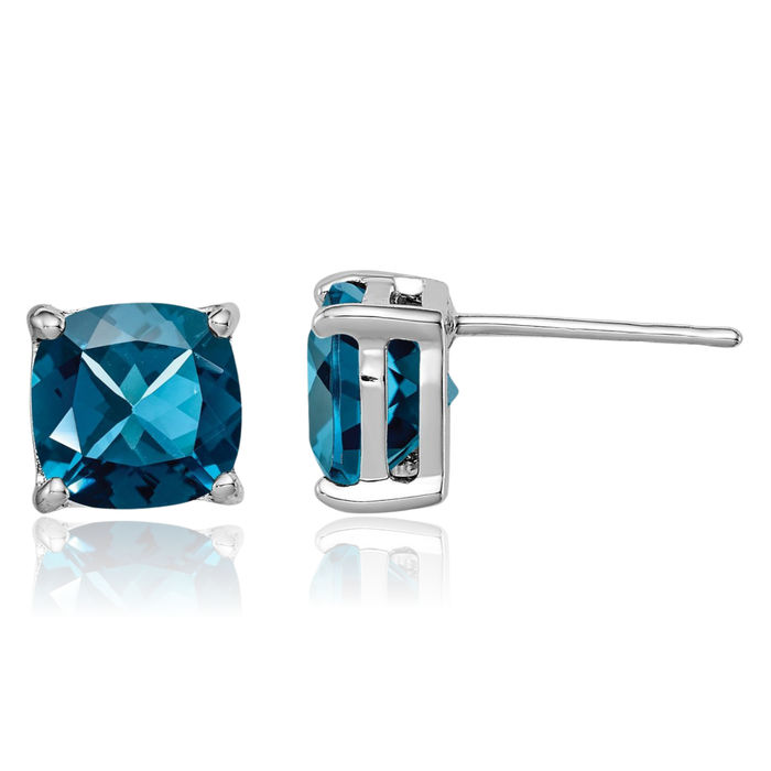 925 Sterling Silver London Blue Topaz Studs Gemstone Earrings