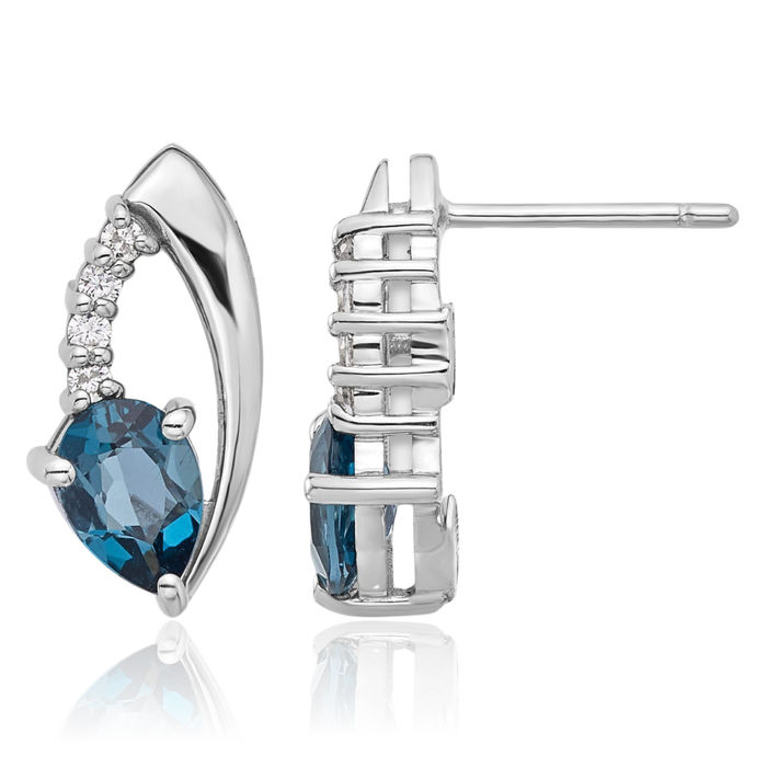 925 Sterling Silver London Blue Topaz White Cubic Zirconia CZ Stud Earrings December Birthstone Jewelry