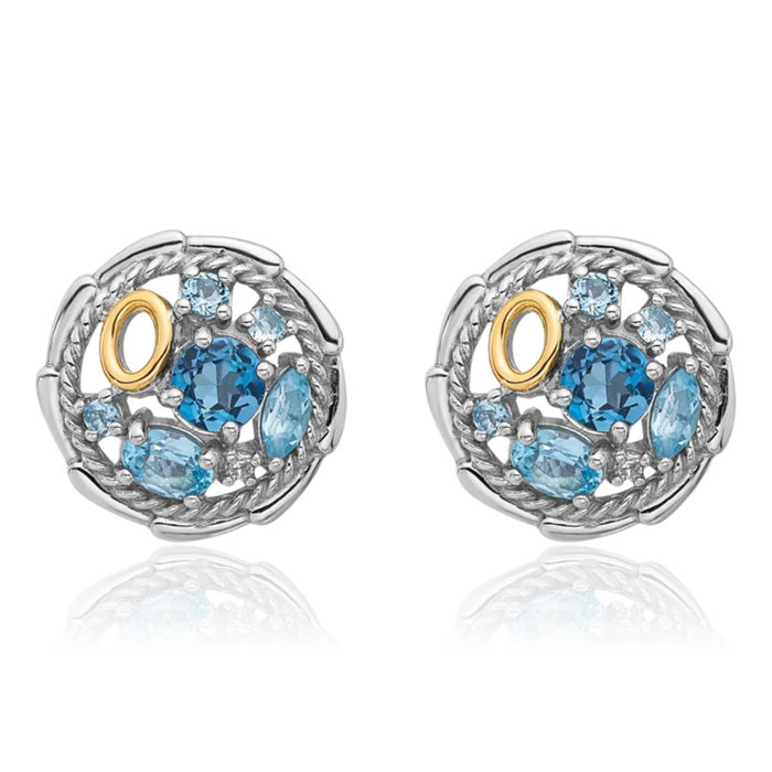 925 Sterling Silver London Blue White Topaz Swiss Stud Earrings