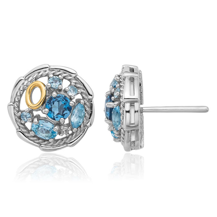 925 Sterling Silver London Blue White Topaz Swiss Stud Earrings