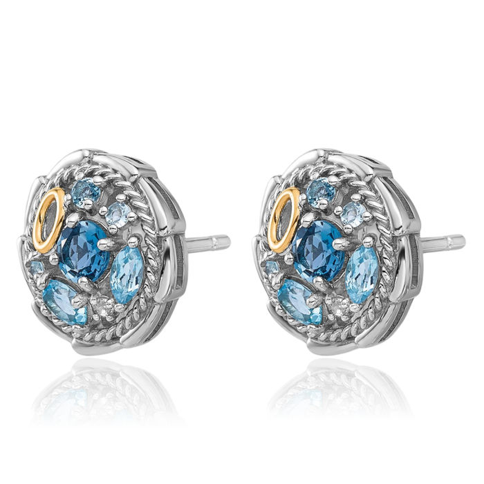 925 Sterling Silver London Blue White Topaz Swiss Stud Earrings