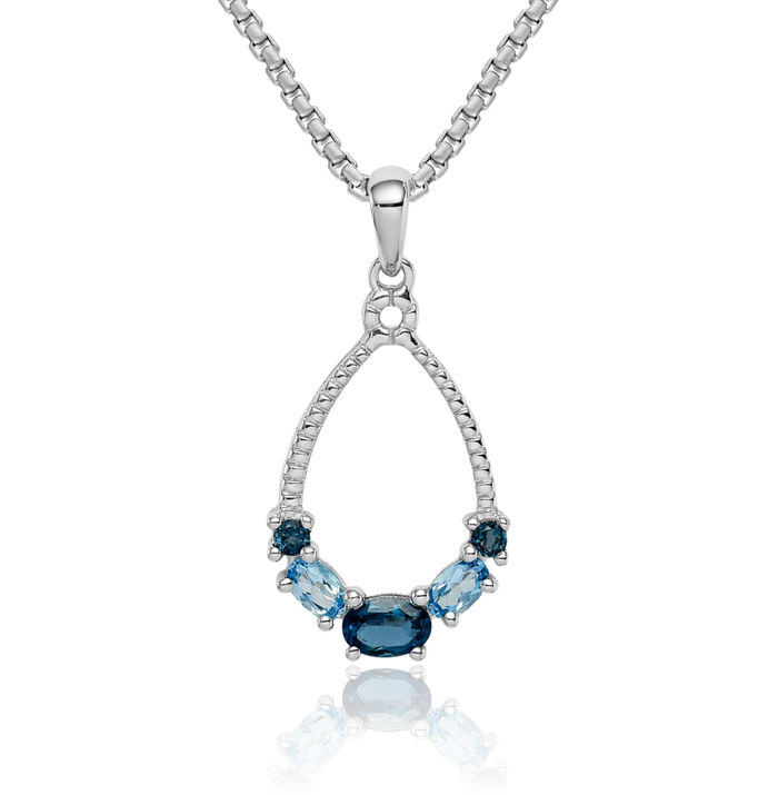 925 Sterling Silver London Swiss Blue Topaz Necklace Charm Gemstone Pendant