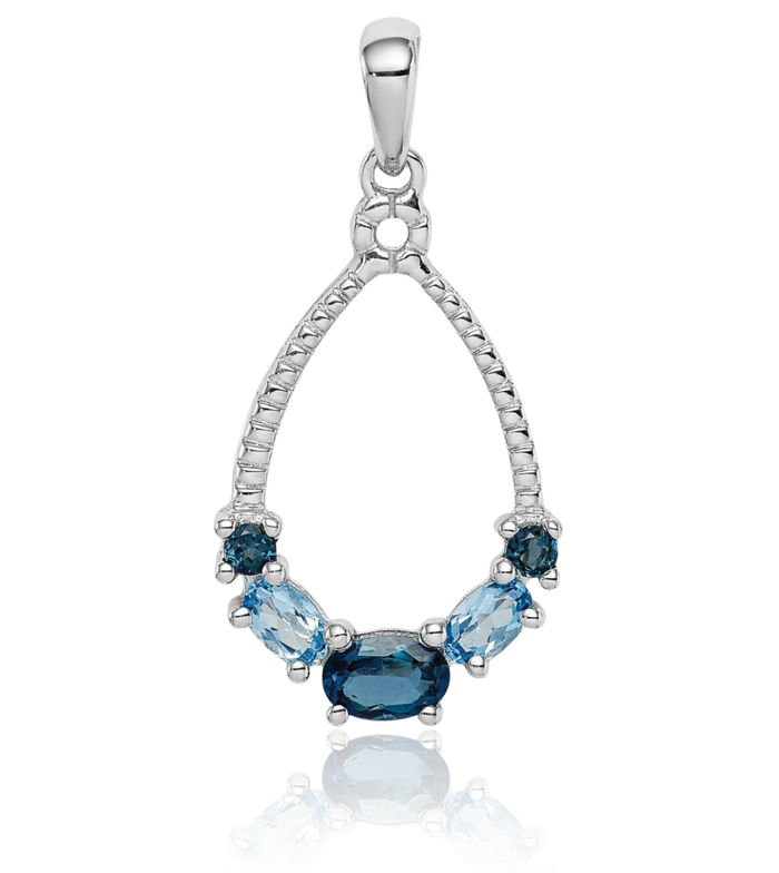 925 Sterling Silver London Swiss Blue Topaz Necklace Charm Gemstone Pendant