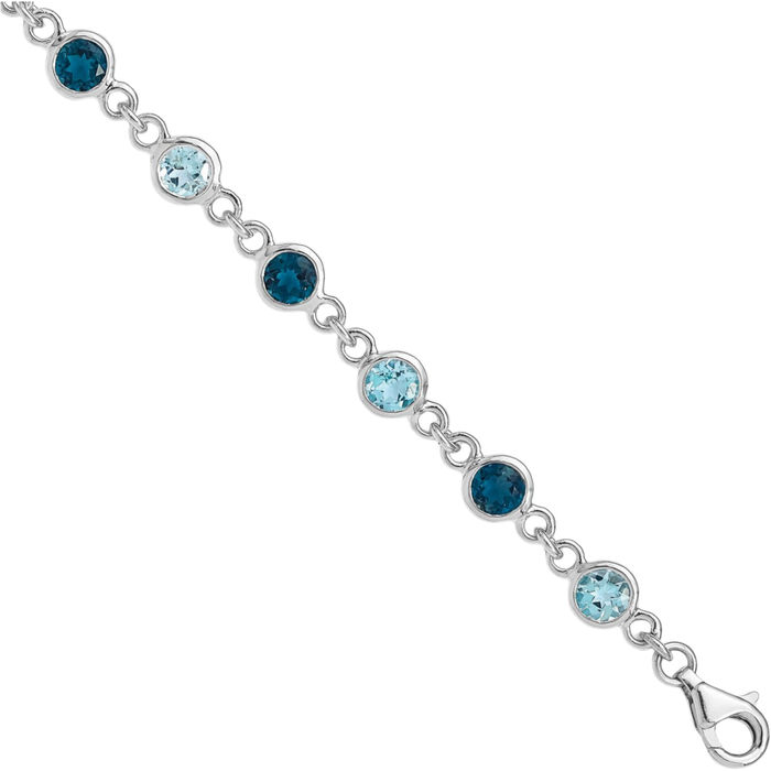 925 Sterling Silver London Swiss Blue Topaz Chain Gemstone Tennis Bracelet