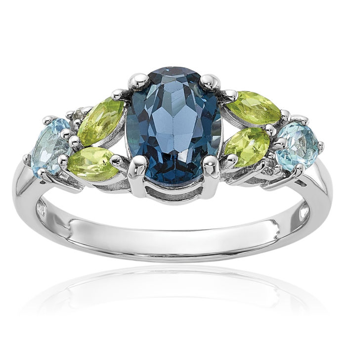 925 Sterling Silver London Swiss Blue White Topaz Green Peridot Ring Gemstone Band