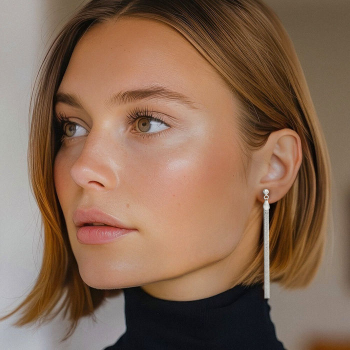 925 Sterling Silver Long Linear Post Line Bar Drop Dangle Earrings