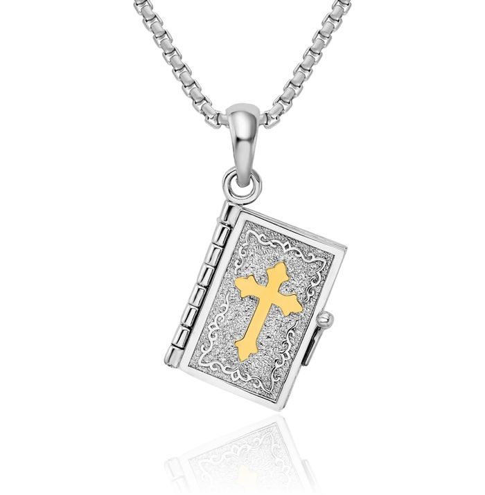 925 Sterling Silver Lords Prayer Bible Holy Cross Necklace Religious Chain Pendant Jesus Christ Charm