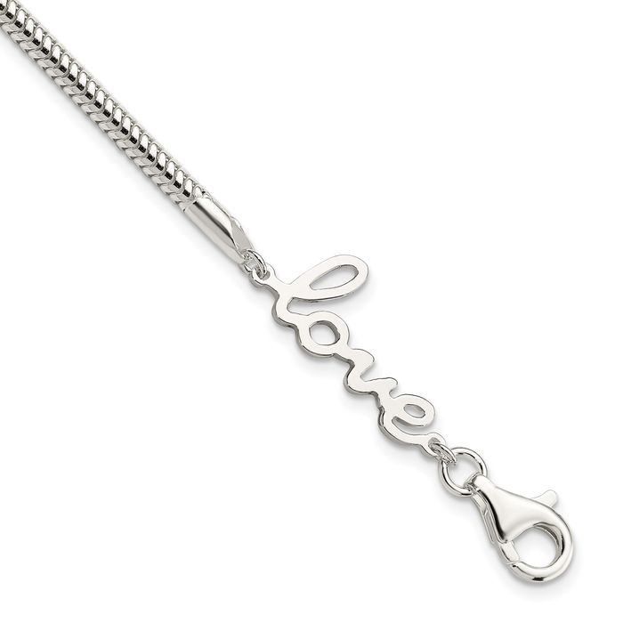 925 Sterling Silver Love Chain Charm Bracelet