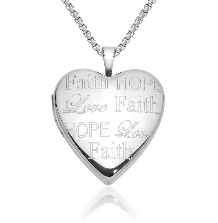 925 Sterling Silver Love Faith Hope Heart Personalized Photo Locket Necklace Picture Pendant Charm