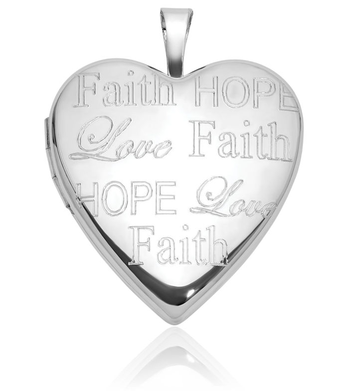 925 Sterling Silver Love Faith Hope Heart Personalized Photo Locket Necklace Picture Pendant Charm