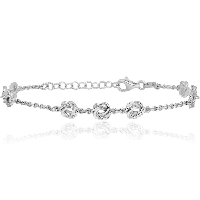 925 Sterling Silver Love Knot Chain Charm Bracelet