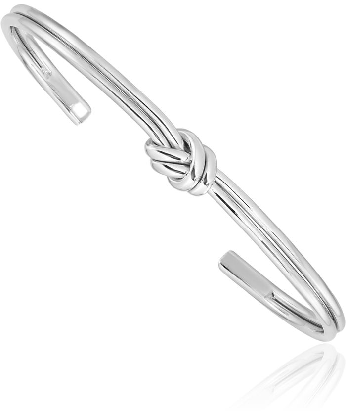 925 Sterling Silver Love Knot Cuff Charm Bracelet