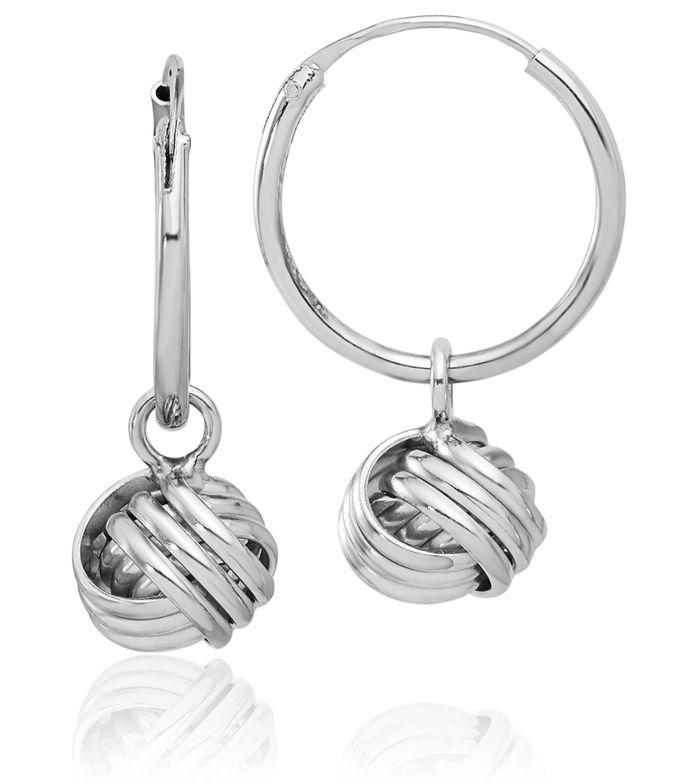 925 Sterling Silver Twisted Love Knot Symbol Eternity Medium Hoop Drop Dangle Earrings