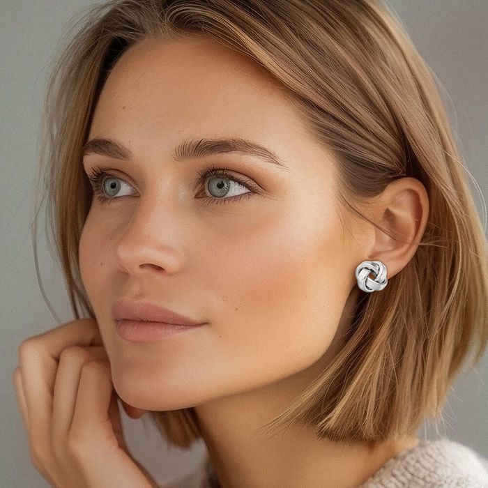 925 Sterling Silver Twisted Love Knot Symbol Stud Earrings
