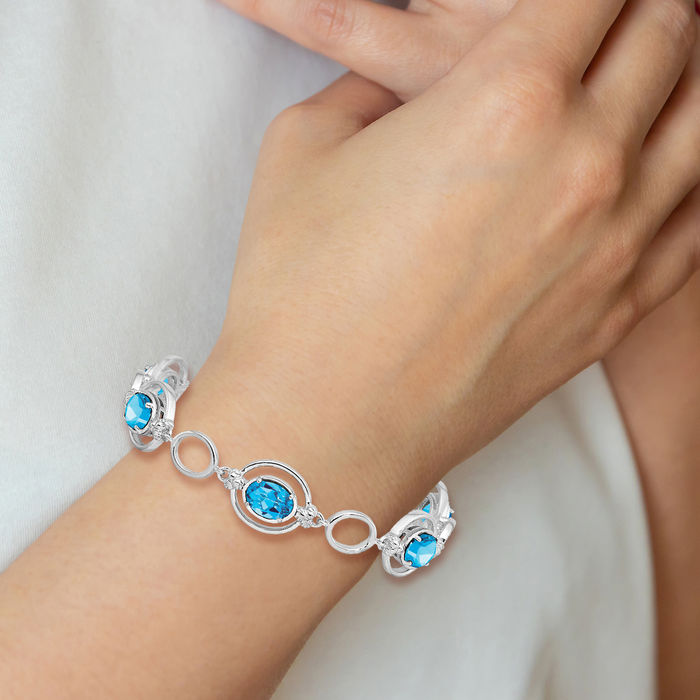 925 Sterling Silver Swiss Blue Topaz Link Chain Bracelet