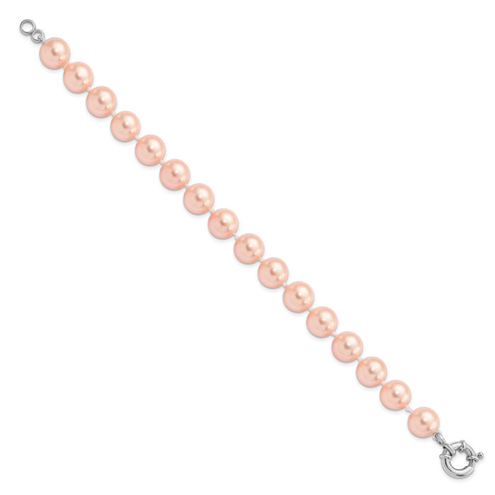 925 Sterling Silver 10mm Pink Shell Pearl Chain Bracelet