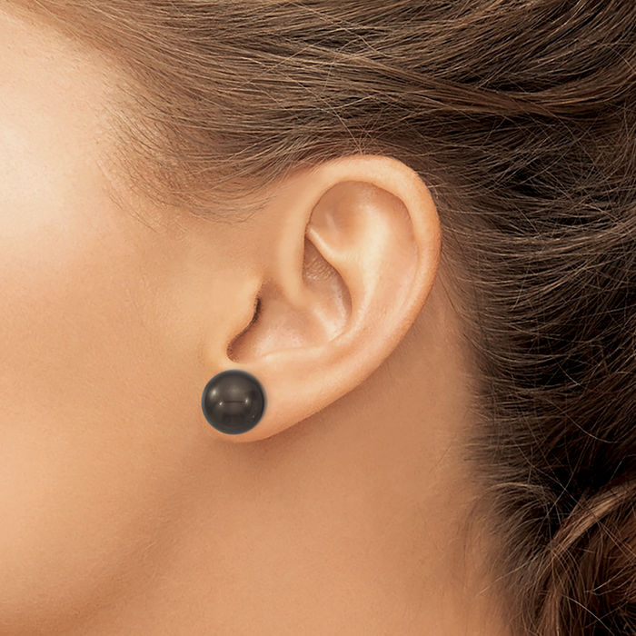 925 Sterling Silver 12mm Black Shell Pearl Stud Earrings