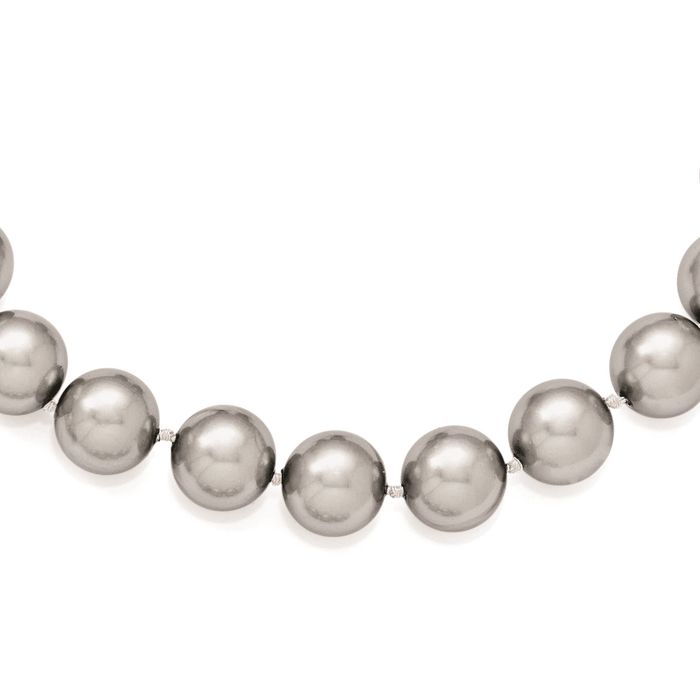 925 Sterling Silver 12mm Grey Shell Pearl Chain Necklace