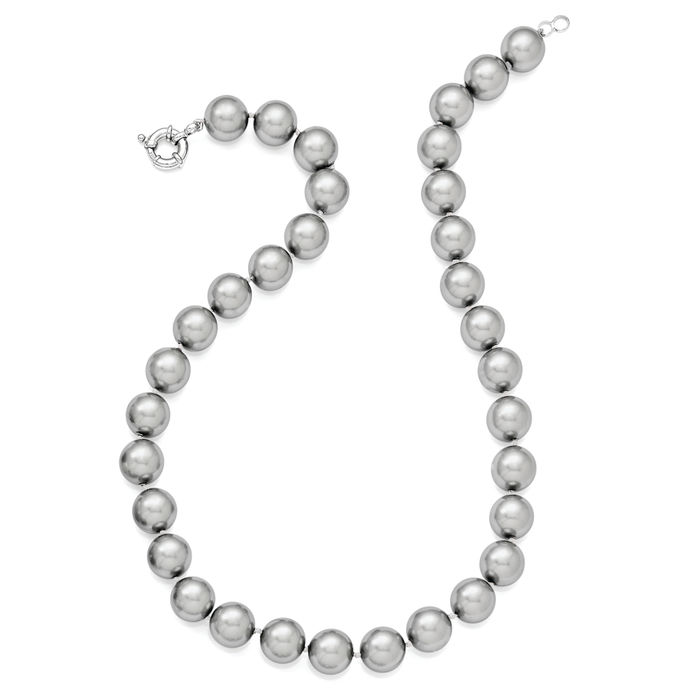 925 Sterling Silver 12mm Grey Shell Pearl Chain Necklace