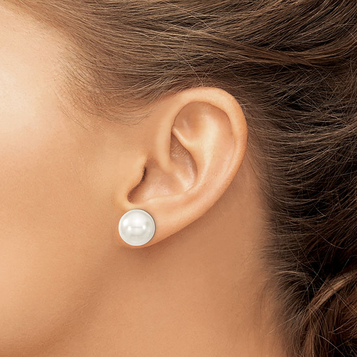 925 Sterling Silver 12mm White Shell Pearl Stud Earrings