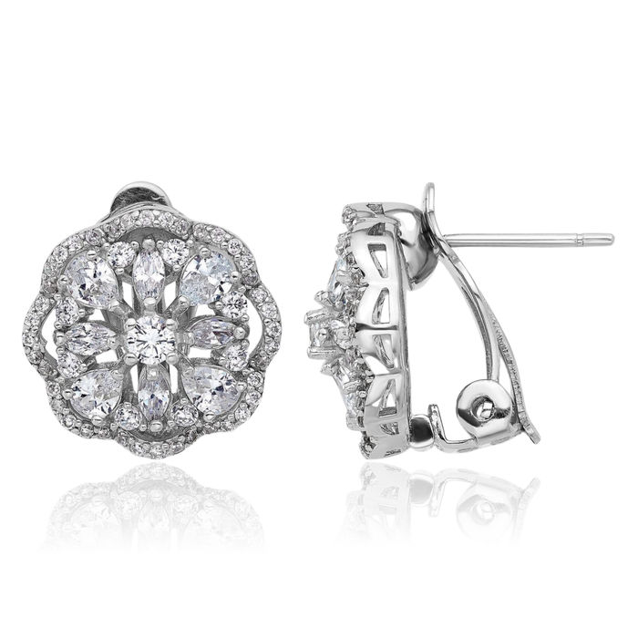 925 Sterling Silver Marquise Cut Cubic Zirconia CZ Flower Post Omega Studs Pear Teardrop Gemstone Earrings