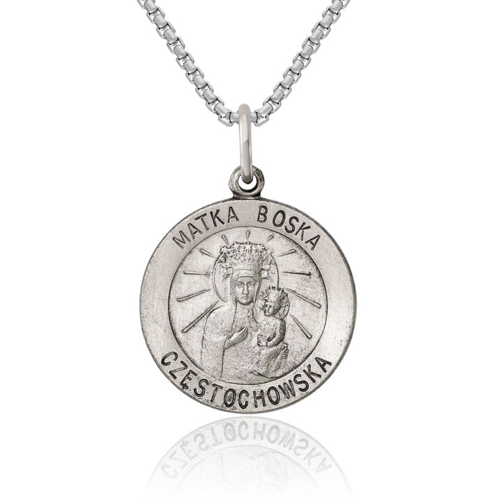 925 Sterling Silver Vintage Matka Boska Medal Necklace Chain Pendant Charm
