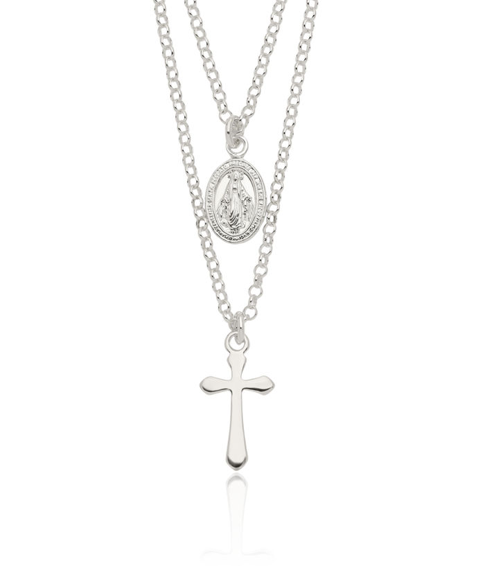 925 Sterling Silver Medallion Holy Cross Chain Layering Necklace